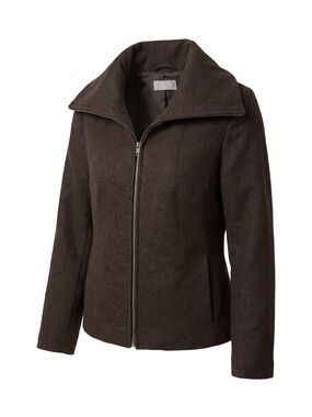 Women's Green/Brown Zip-Front Wool Jacket
